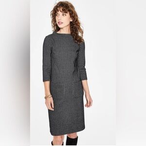 Boden Opal Black Grey Houndstooth Jacquard Mock neck dress.